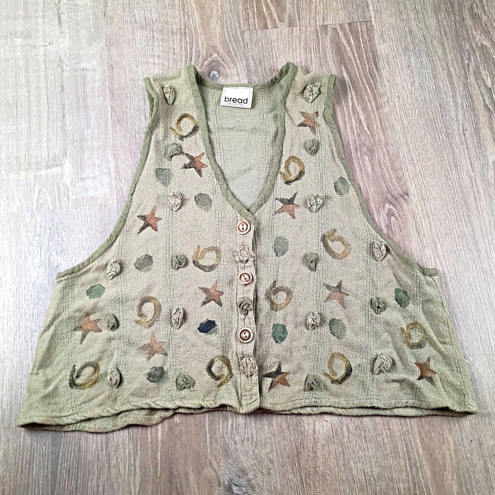 Bread The Stuff Of Life Knit Artwear Vest V-Neck Button Stanley Gretzinger Linen